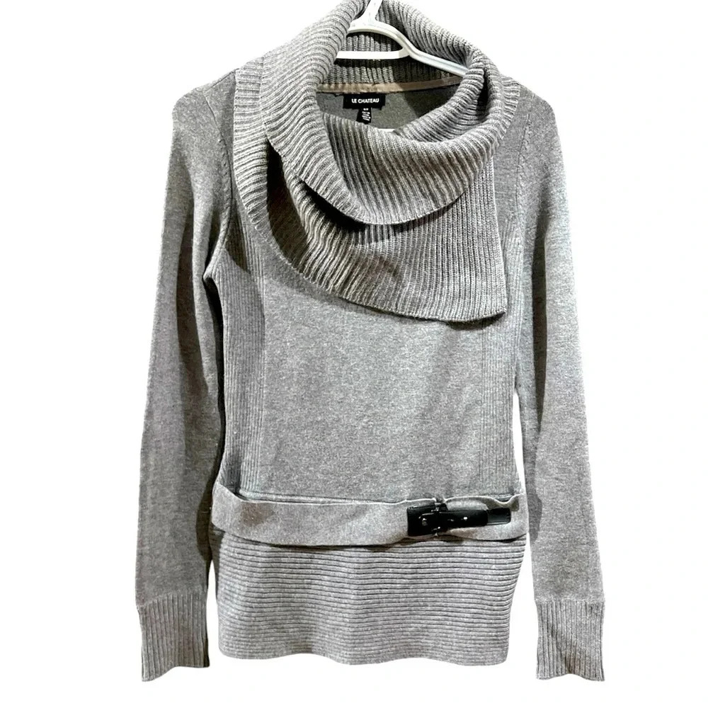 Le Chateau size small, gray cowl neck sweater, very warm. Wool and rabbit fur